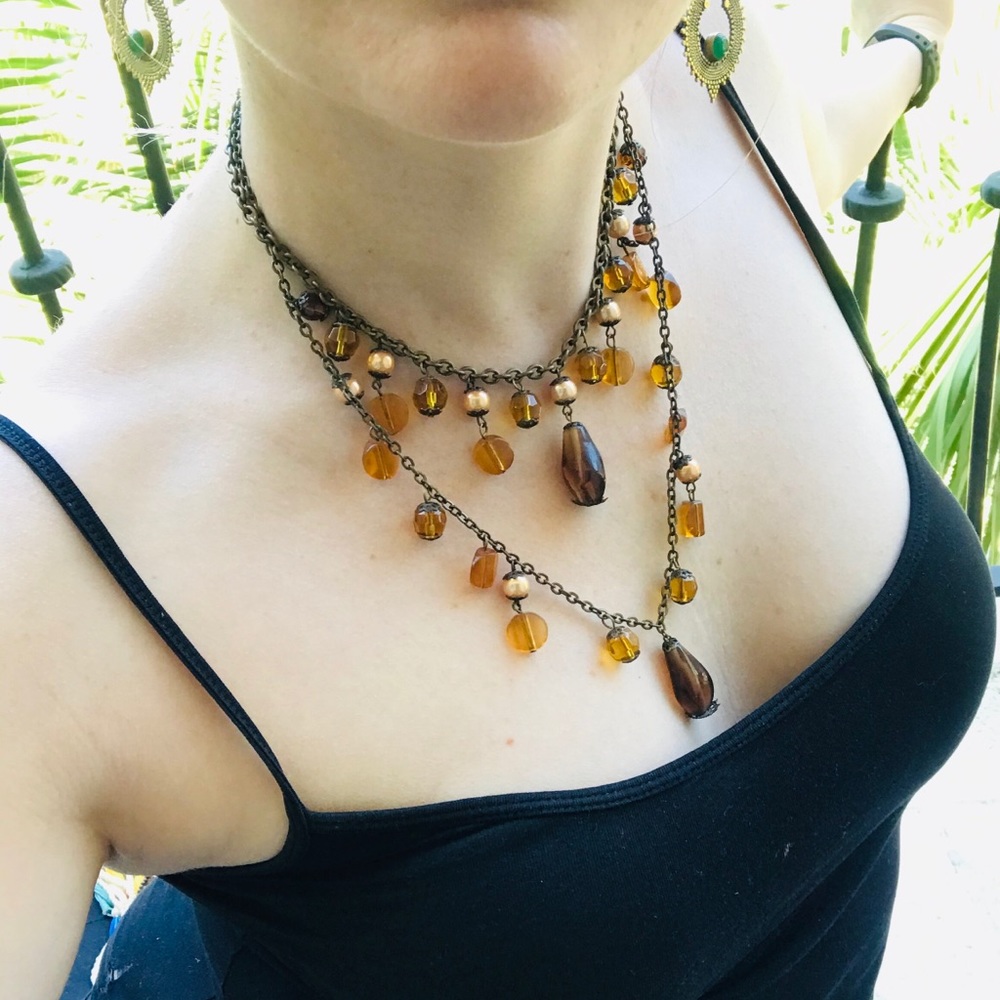 Double Strand Amber and Bronze Necklace - Picture 4 of 6